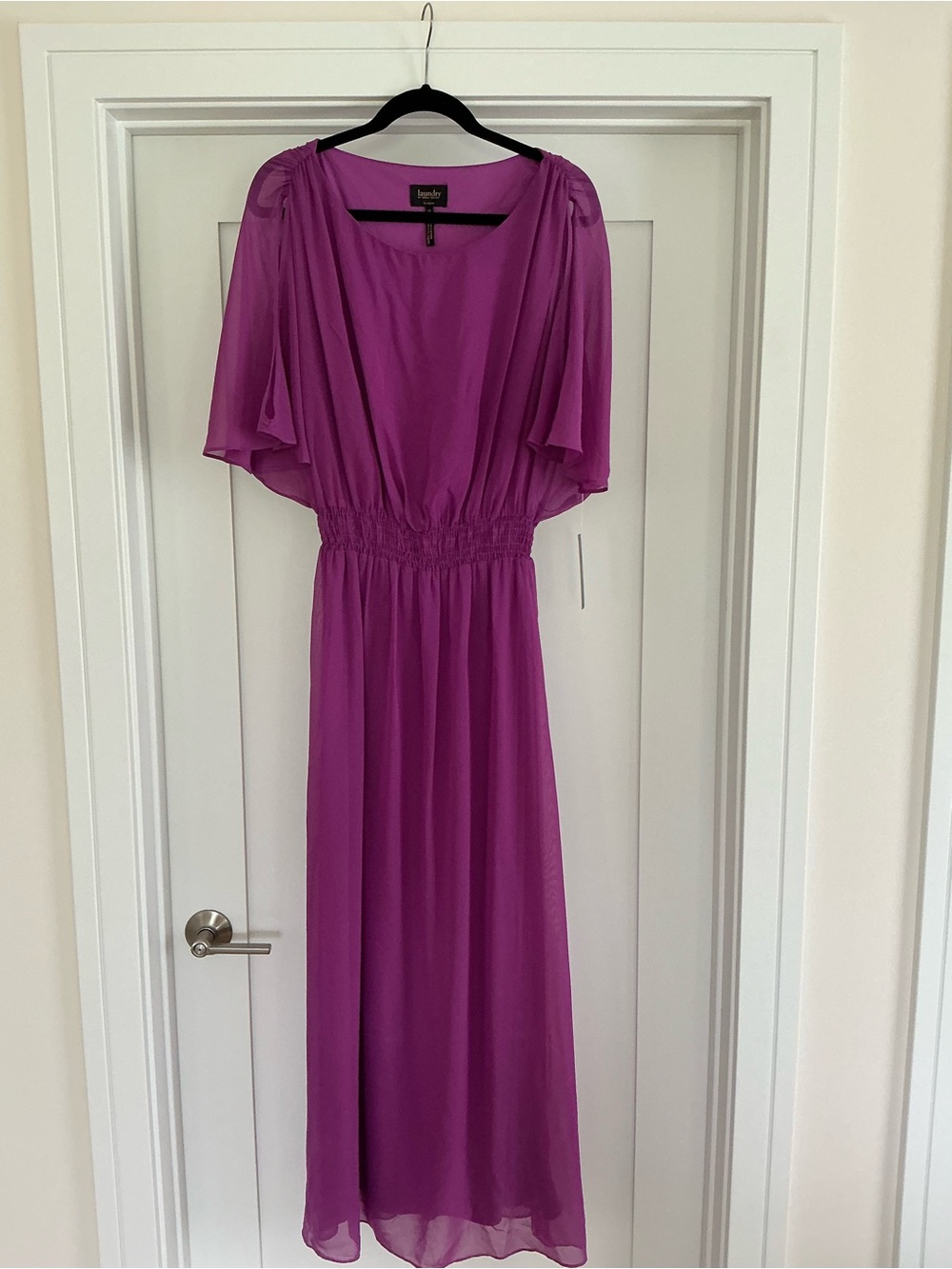 New! Laundry by Shelli Segal magenta chiffon maxi dress w/ smocked waist.